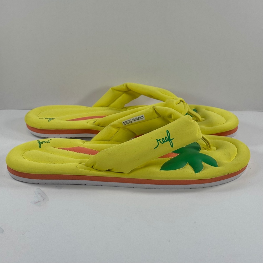 Reef Pool Float Yellow Palm Leaf Puffy Flip Flop Sandals Womens 7 E-21 JHV